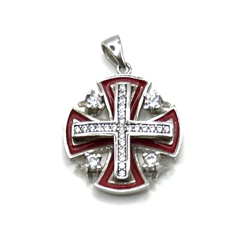 Sterling Silver Enamel Jerusalem Cross Pendant
